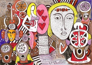 "ADORAZIONE DELLA GRANDE MADRE" - mixed media on A4 paper - www.bananartista.com