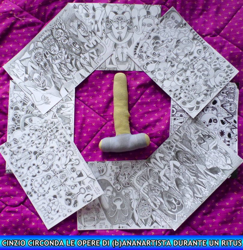 Cinzio Marcello CIRCONDA le mie OPERE durante un RITUS - (b)ananartista 20013