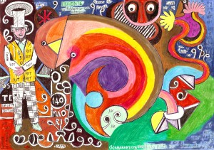 "MULTIDIMENSIONAL INTERSECTION" - mixed media on A4 paper - (b)ananartista orgasmo SBUFF 20013 - www.bananartista.com