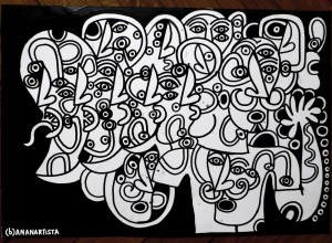 "L'APPARIZIONE DEL DEMONE NOTTILUCENTE" - (b)ananartista orgasmo SBUFF - mixed media on paper - http://www.bananartista.com