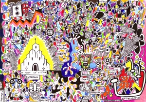 "LA CATTEDRALE" - (b)ananartista orgasmo SBUFF - mixed media on paper - http://www.bananartista.com