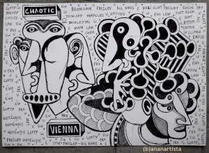 "CHAOTIC VIENNA" - (b)ananartista orgasmo SBUFF - mixed media on paper - http://www.bananartista.com