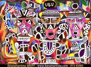 "CIANOBATTERI" - (b)ananartista orgasmo SBUFF - mixed media on paper - http://www.bananartista.com