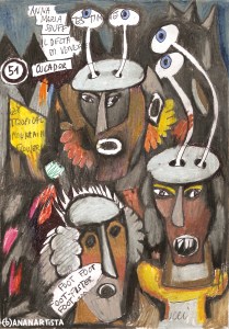 "EL CUCADOR" - (b)ananartista orgasmo SBUFF - mixed media on paper - http://www.bananartista.com