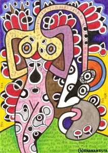 "DONNA CON NASONE" - (b)ananartista orgasmo SBUFF - mixed media on paper - http://www.bananartista.com