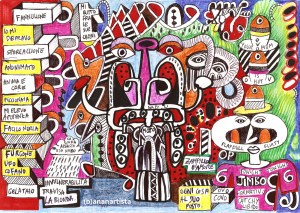 "MI BUTTO FRA LE SUE CARNI" - (b)ananartista orgasmo SBUFF - mixed media on paper - http://www.bananartista.com