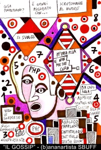 "IL GOSSIP" - (b)ananartista orgasmo SBUFF - mixed media on paper - http://www.bananartista.com
