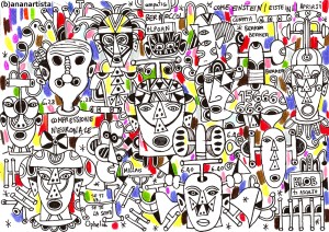 "IL MIO SOGNO DI STANOTTE" - (b)ananartista orgasmo SBUFF - mixed media on paper - http://www.bananartista.com