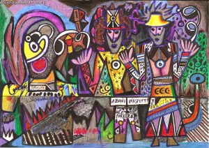 "THE MIRACLE" - (b)ananartista orgasmo SBUFF - mixed media on paper - http://www.bananartista.com