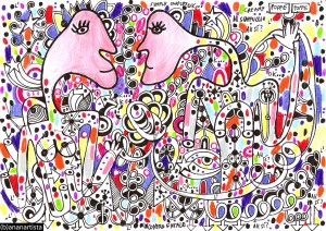 "L'INCONTRO FATALE" - (b)ananartista orgasmo SBUFF - mixed media on paper - http://www.bananartista.com