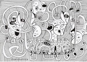 "M'INCROCIO A TE" - (b)ananartista orgasmo SBUFF - mixed media on paper - http://www.bananartista.com