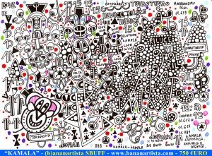 "KAMALA" - (b)ananartista orgasmo SBUFF - mixed media on paper - http://www.bananartista.com