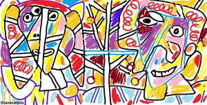 "LA COPPIA SCOPPIATA" - (b)ananartista orgasmo Sbuff - digital art - www.bananartista.com