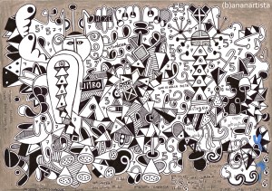 "LA GUERRA DEI MONDI" - (b)ananartista orgasmo SBUFF - mixed media on paper - http://www.bananartista.com