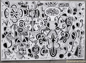 "LOGIN" - (b)ananartista orgasmo SBUFF - mixed media on paper - http://www.bananartista.com