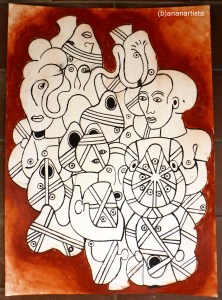 "L'ORGIA" - (b)ananartista orgasmo SBUFF - mixed media on paper - http://www.bananartista.com