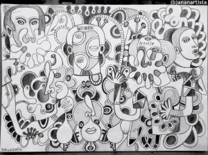 "RESET" - (b)ananartista orgasmo SBUFF - mixed media on paper - http://www.bananartista.com