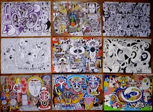 "VORTICI" - (una serie) - (b)ananartista orgasmo SBUFF - mixed media on paper - http://www.bananartista.com