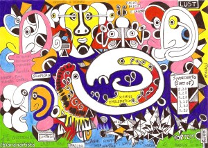 "THE VORTEX" - (b)ananartista orgasmo SBUFF - mixed media on paper - http://www.bananartista.com