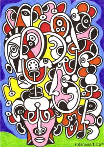 "UNA GIORNATA DI SOLE" - (b)ananartista orgasmo SBUFF - mixed media on paper - http://www.bananartista.com