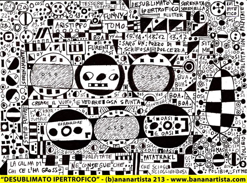 "DESUBLIMATO IPERTROFICO" - omaggio ad Alberto Moravia - mixed media on A4 paper - www.bananartista.com