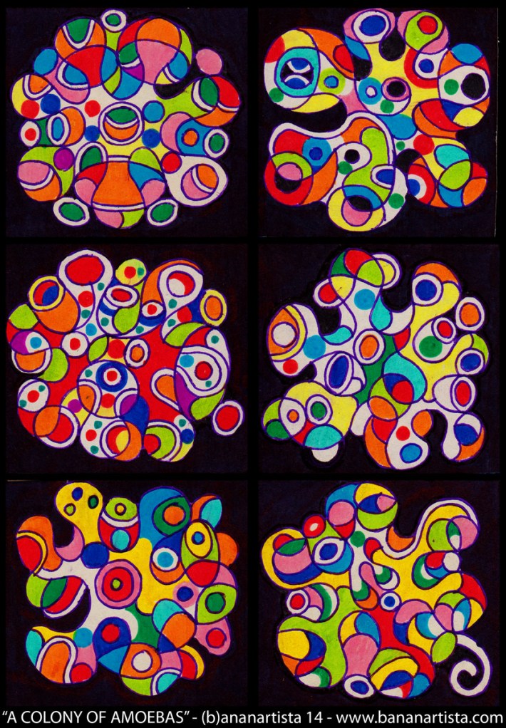 A COLONY OF AMOEBAS - a mixed media abstract geometric artwork by the visual artist (b)ananartista sbuff 2014 - www.bananartista.com