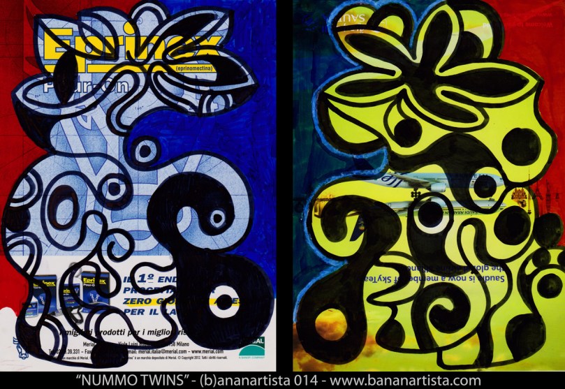 "dogon nommo twins the new mythological folkloric drawing by (b)ananartista sbuff, mixed media on magazine's paper from Mali. www.bananartista.com