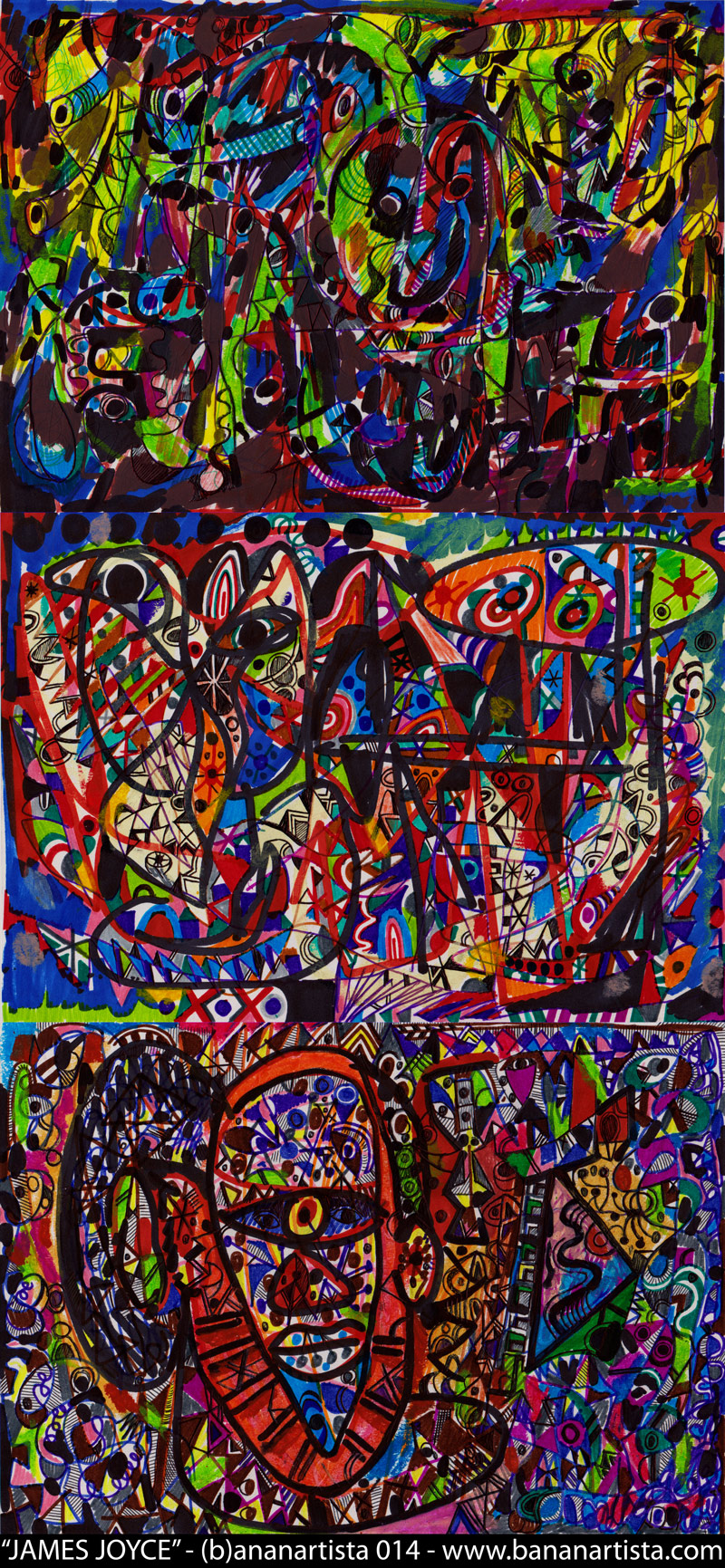 "James Joyce" - abstract expressionism art drawing, a commemoration of Ulysses and Finnegans wake avant-garde stream of consciousness, www.bananartista.com art"