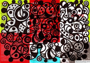 Sangue e detriti - dipinto di (b)ananartista su volantino de l'albero della poesia e della filosofia dedicato al capolavoro poetico di Rainer Maria Rilke, le Elegie Duinesi - www.bananartista.com