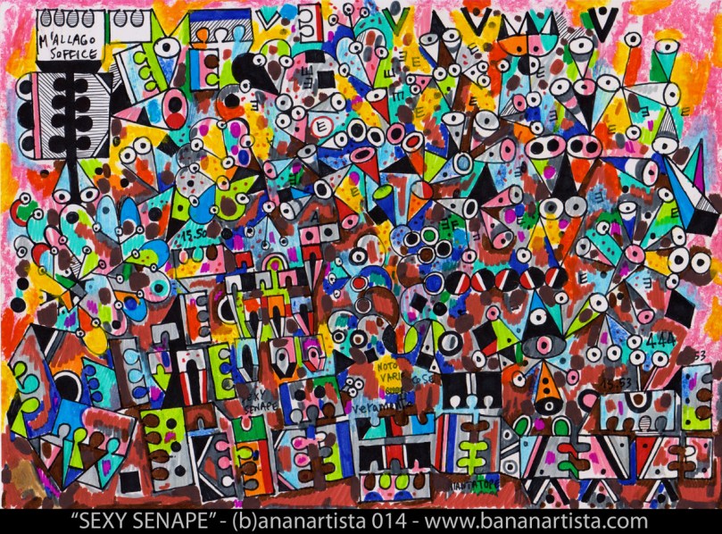 "SEXY SENAPE" (sexy mustard") original abstract art drawing by (b)ananartista sbuff, original contemporary painting for sale