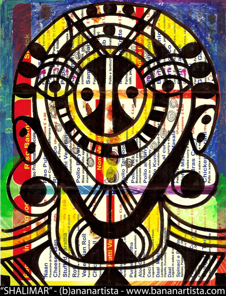 SWEET SHALIMAR - pittura di (b)ananartista 20014 sul menù del ristorante indiano take away Shalimar - www.bananartista.com