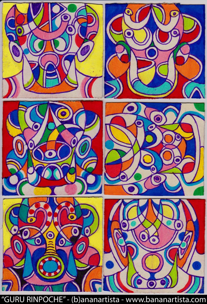 Eight manifestation of guru rinpoche (Padmasambhava buddha) an outsider art drawing by (b)ananartista orgasmo sbuff, www.bananartista.com