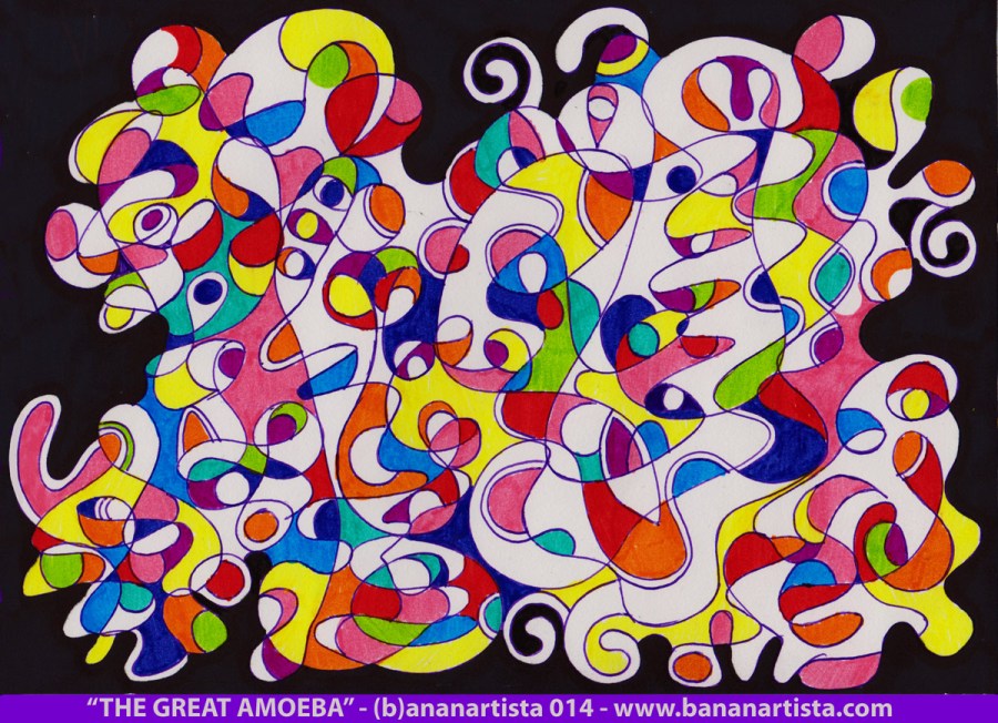 THE GREAT AMOEBA- mixed media on paper an abstract biomorphic painting by the outsider artist and composer (b)ananartista orgasmo sbuff 2014 - www.bananartista.com
