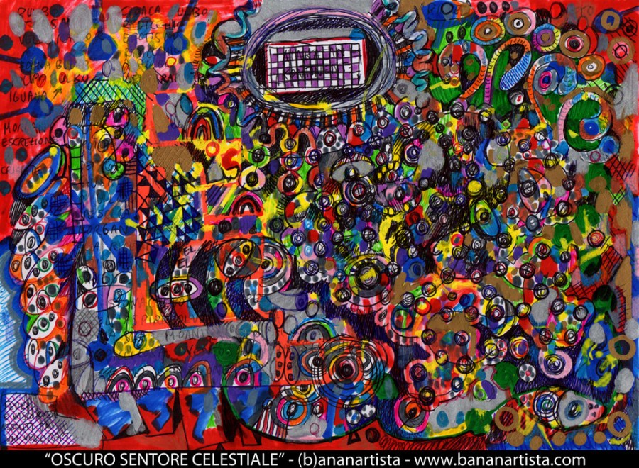 oscuro sentore celestiale disegno astratto e patafisico del performer (b)ananartista per bergamo arte fiera baf 2014