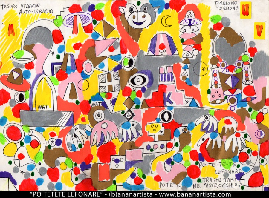 potete telefonare disegno del performer (b)ananartista orgasmo sbuff in onore di Gianni Rodari e al paese musicale di Quarna