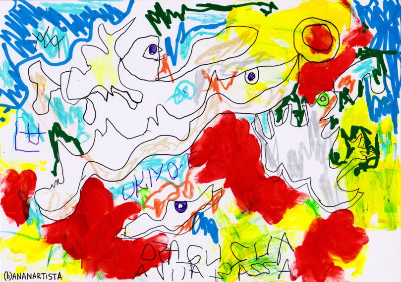 FLYING FOSSILS drawing painting and outsider abstract contemporary artwork by (b)ananartista sbuff © 2015 all rights reserved