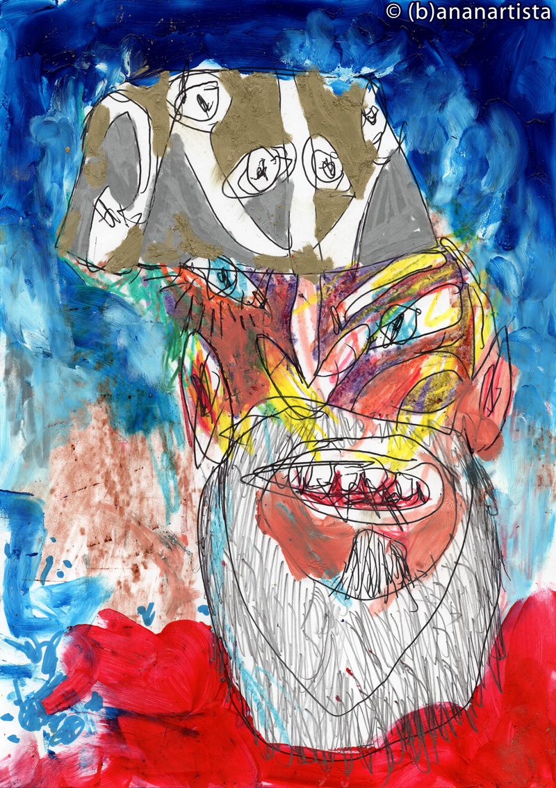 SELF-PORTRAIT WITH BEARD AND HAT painting by (b)ananartista sbuff © 2015 all rights reserved