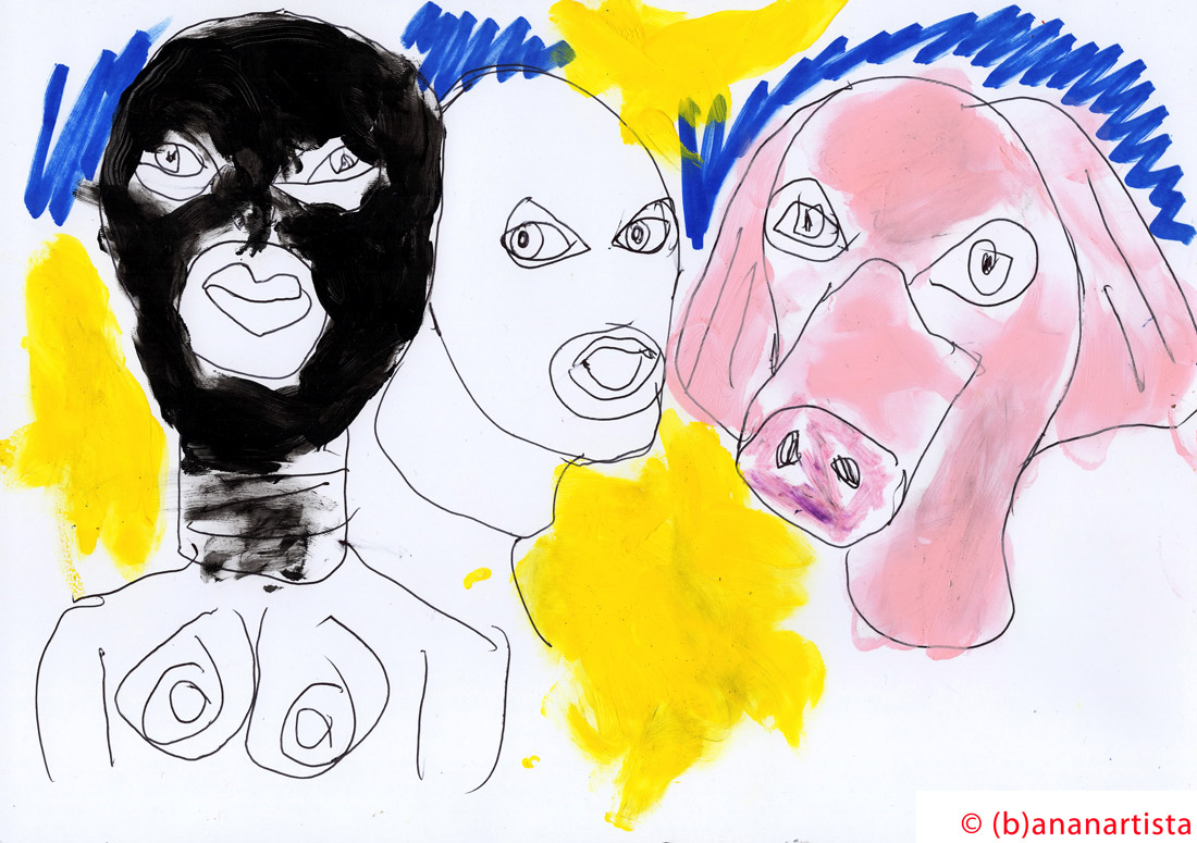 GIRLS IN SEXY LATEX MASKS collage by (b)ananartista sbuff © 2015 all rights reserved