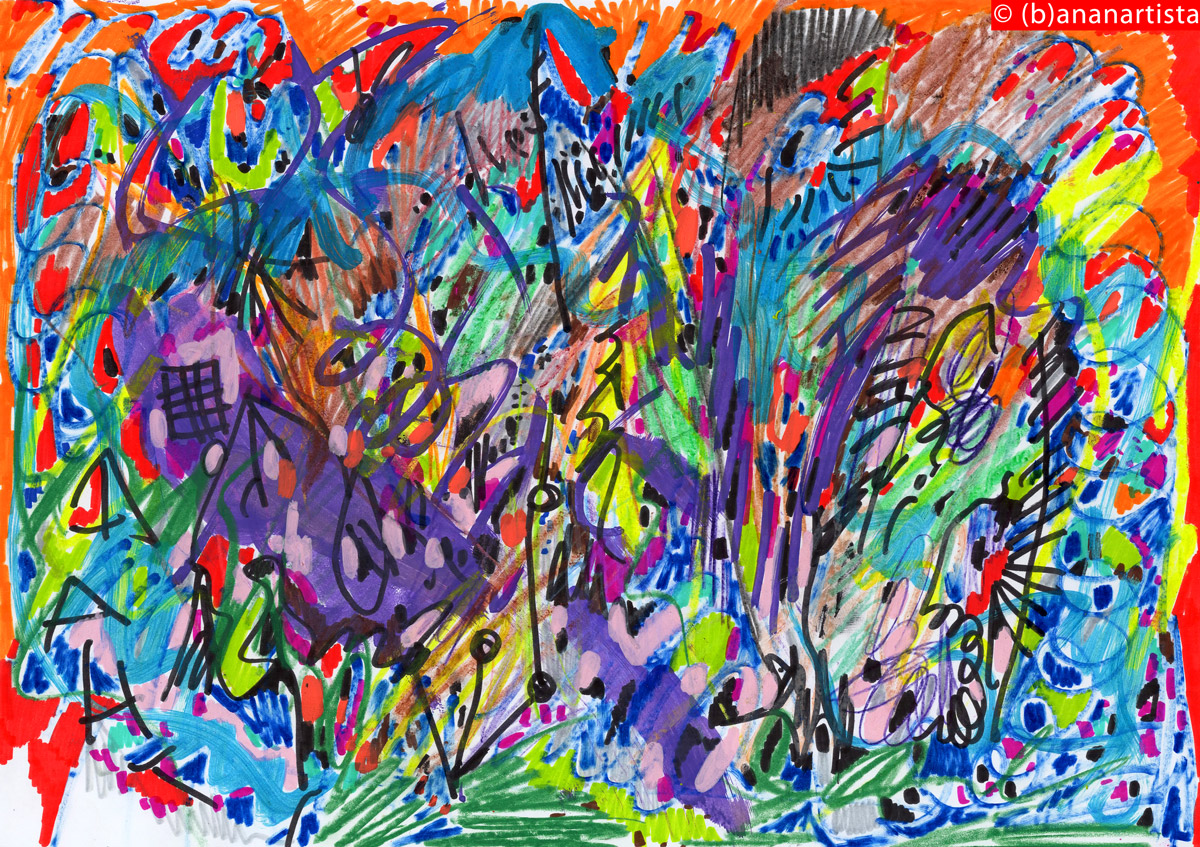 SENSUAL ANTHROPOMORPHIC CHAOS  mixed media painting collage by (b)ananartista sbuff © 2015 all rights reserved