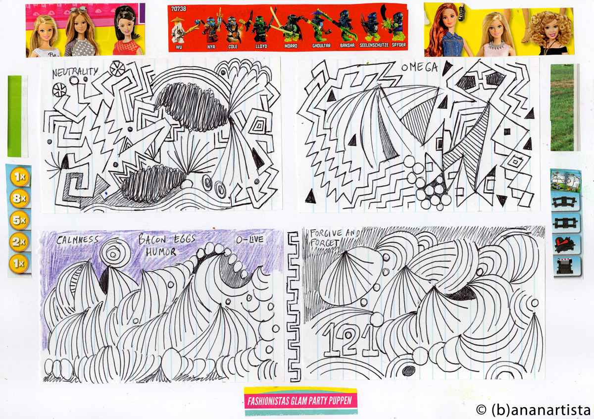 FASHIONISTAS GLAM PARTY PUPPEN mixed media collage by (b)ananartista sbuff © 2016 all rights reserved