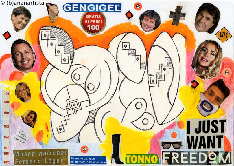 I JUST WANT TONNO FREEDOM mixed media collage by (b)ananartista sbuff © 2016 all rights reserved