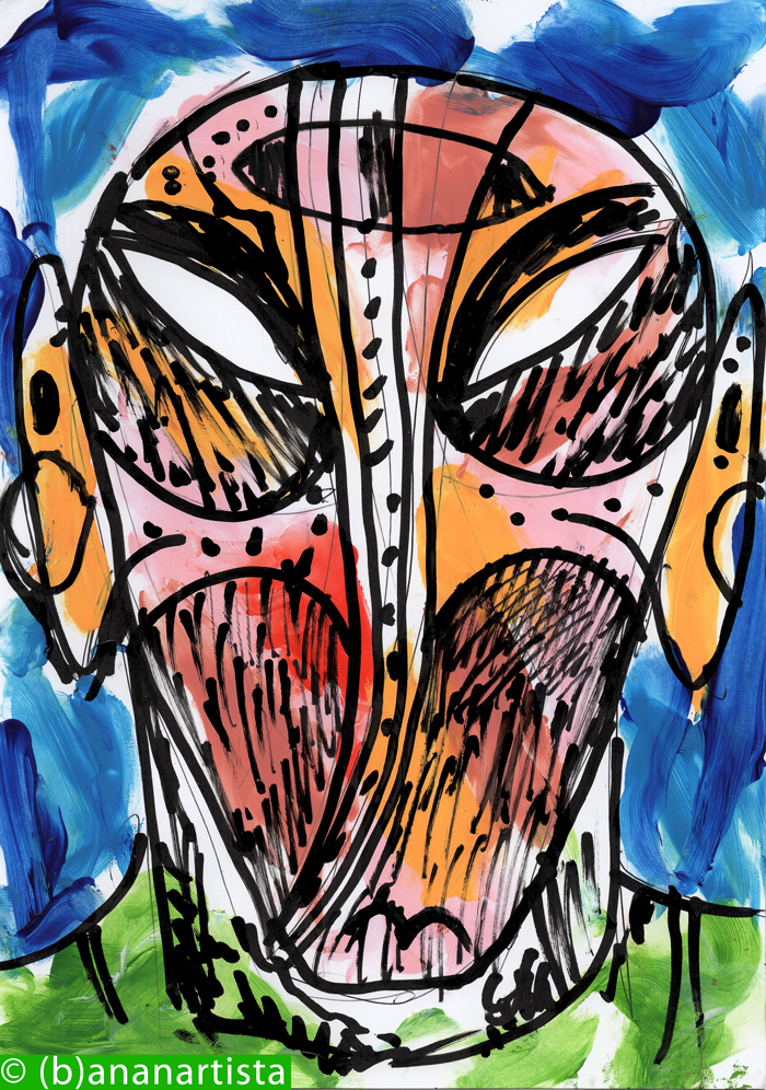 THE DARK KNIGHT mixed media painting collage by (b)ananartista sbuff © 2016 all rights reserved