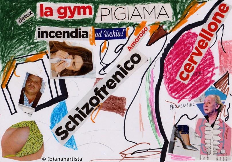 LA GYM PIGIAMA INCENDIA AD ISCHIA AMOROSO SCHIZOFRENICO CERVELLONE opera d'arte collage by (b)ananartista SBUFF