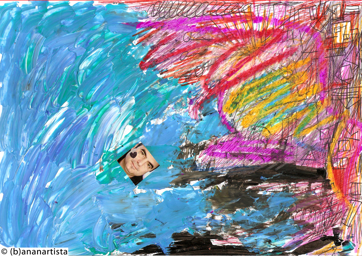 HORRIBLE ART 01 CREEPY FACE mixed media abstract art collage by (b)ananartista sbuff © 2016 all rights reserved