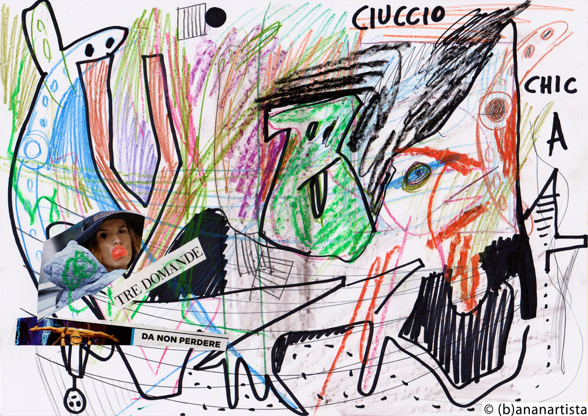 THREE UNANSWERED QUESTIONS mixed media collage by (b)ananartista SBUFF