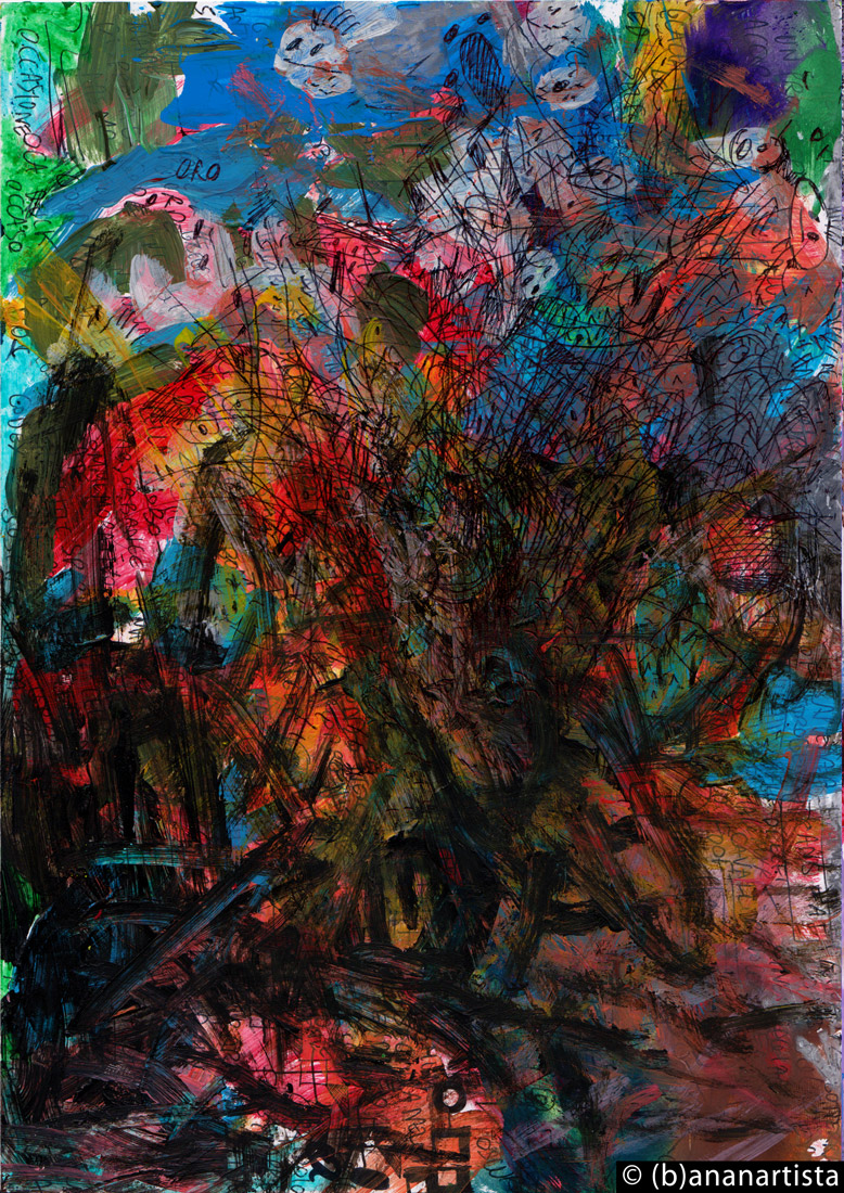 MODERN DEMONS OF THE DIGITAL AGE abstract landscape painting by (b)ananartista sbuff © 2016 all rights reserved