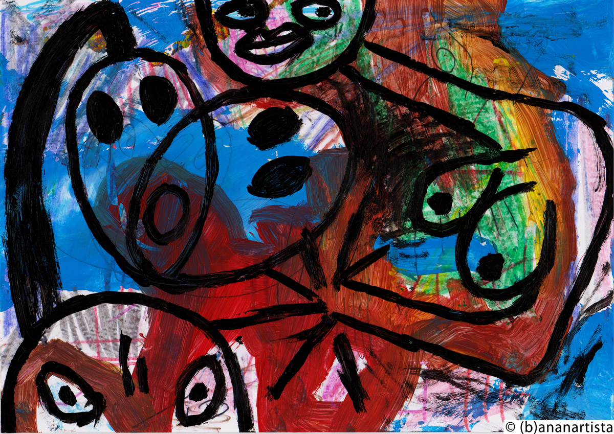 CASTOR AND POLLUX IN THE HADES mixed media painting by (b)ananartista sbuff © 2016 all rights reserved