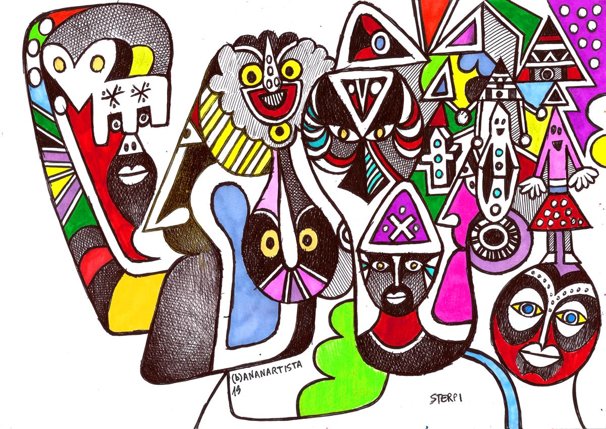 Evil cloud and anthropomorphic brushwood : outsider illustration by (b)ananartista sbuff