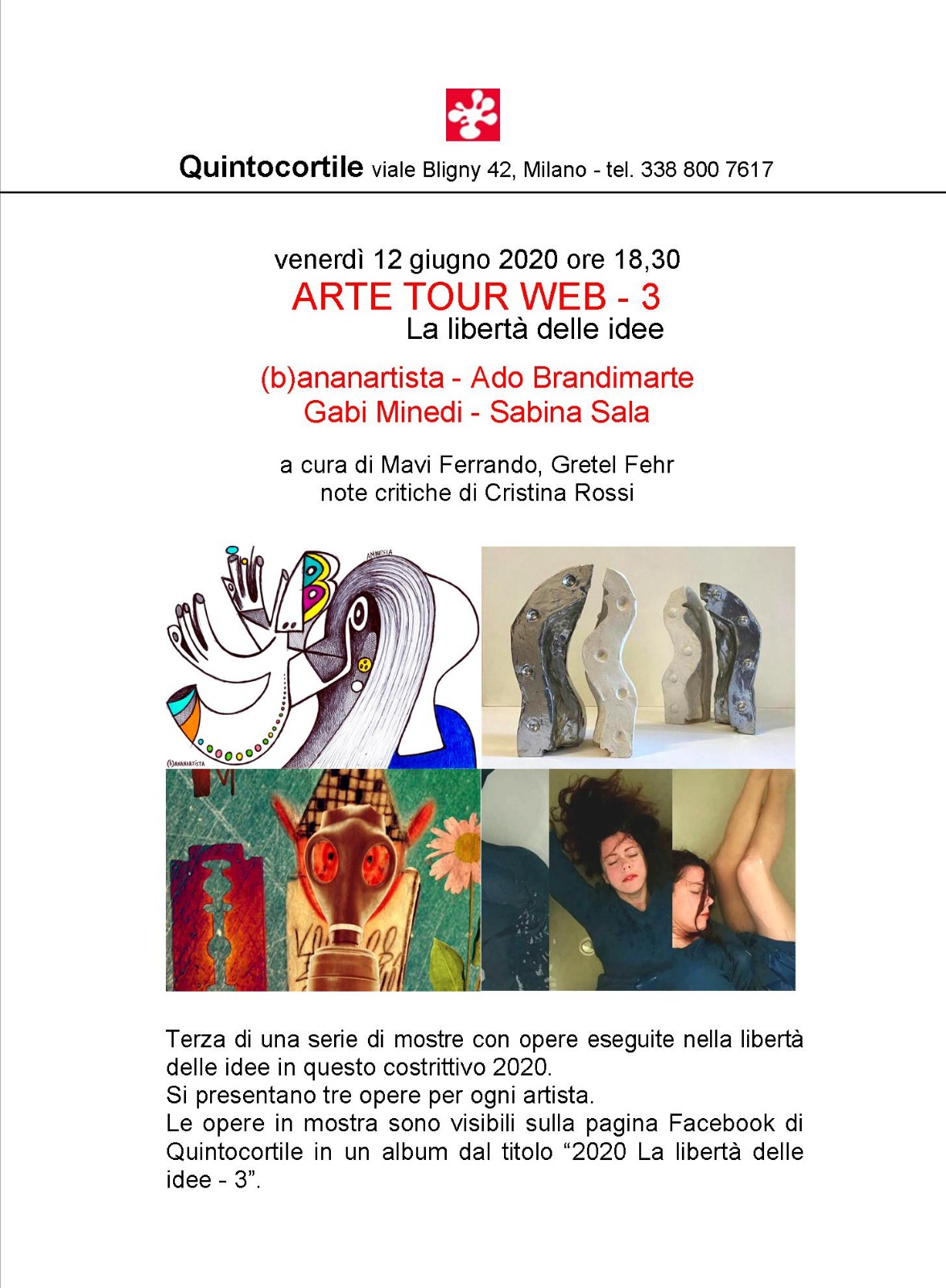 arte tour web quintocortile (b)ananartista brandimarte minedi sala gretel fehr libertà idee mostra pagina facebook
