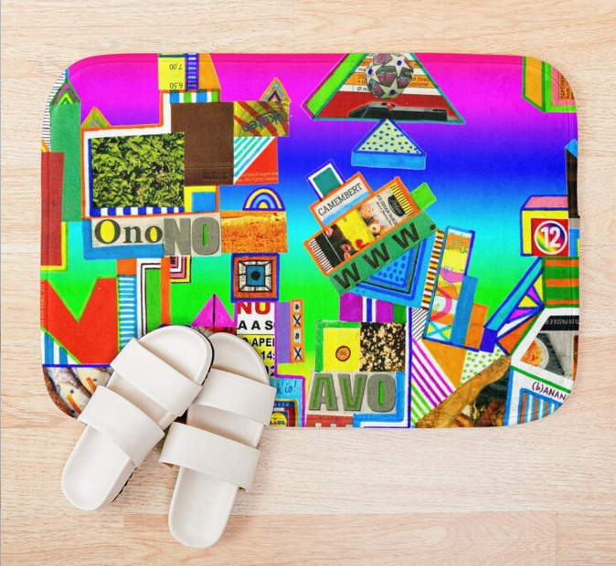 redbubble (b)ananartista contro onono avoffe abstract collage bath mat shop tappetino da bagno
